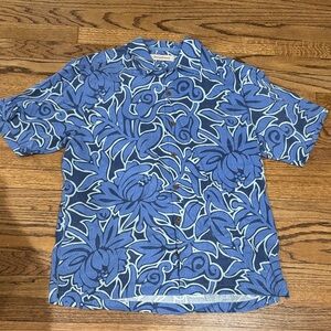 Tommy Bahama Men's Silk Casual Blue Floral Button-Down Shirt Large